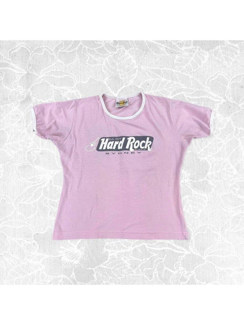 Hard Rock Cafe Sydney Australia Pink and White Ringer Y2K Vintage Baby Tee - XL